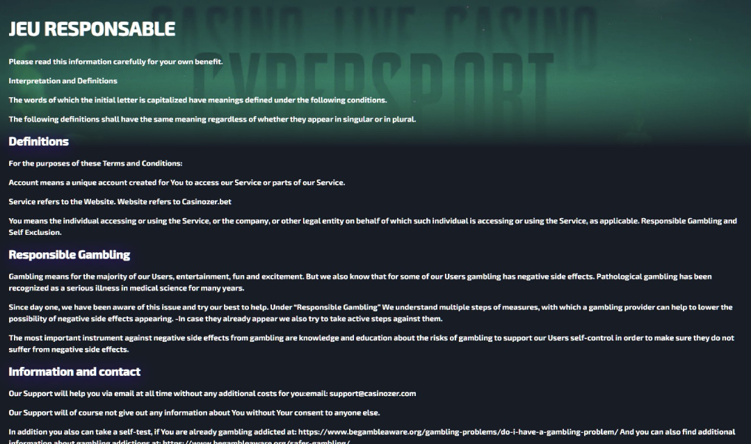 jeu responsable casinozer