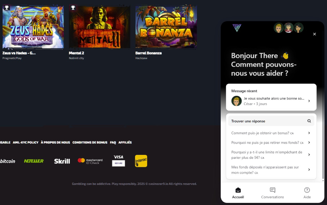 service client casinozer